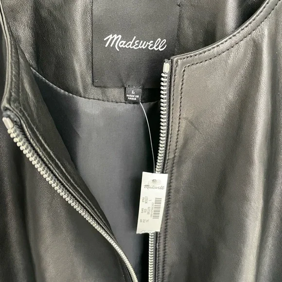Madewell Black Cropped Leather Bomber Jacket - Picture 7 of 8